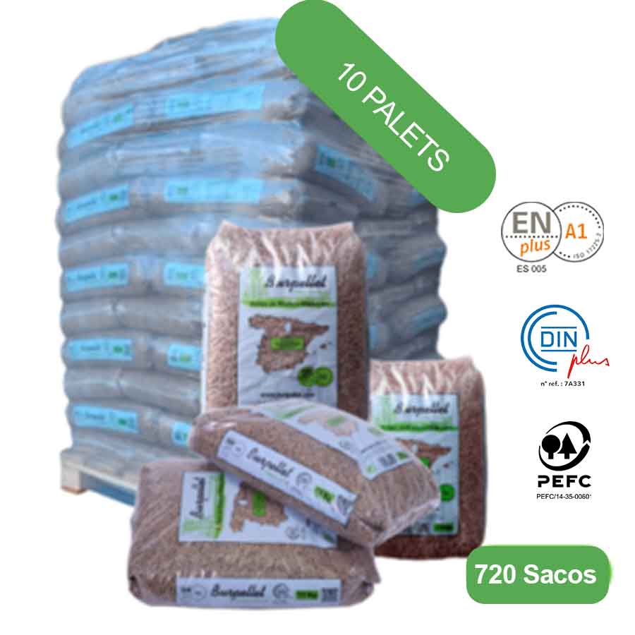 Burpellet -10 Palets de 720 Sacos certificado Enplus 15 kg